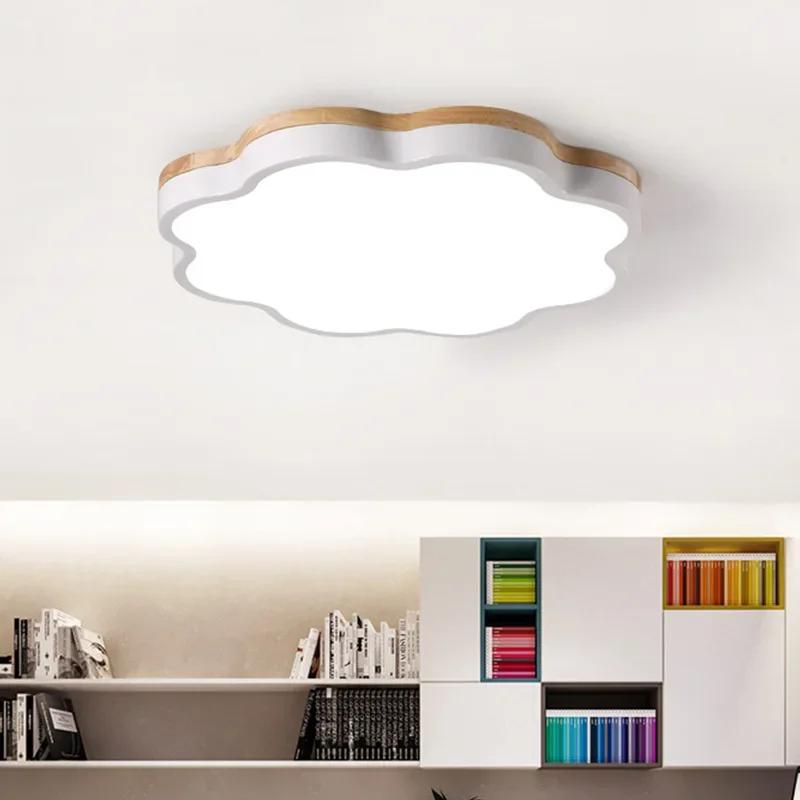 Nordic Simple Oak Cloud Dimmable Led Ceiling Lights Living Room Alloy Led Ceiling Lamp Bedroom Acrylic Led Ceiling Light Fixture