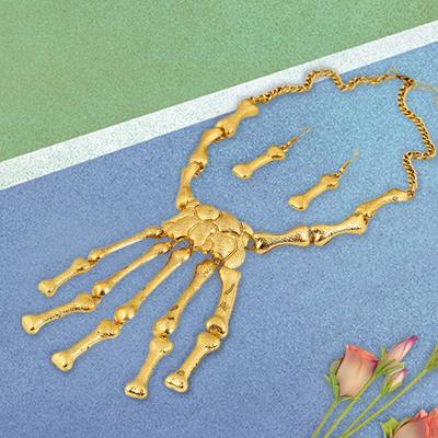 Halloween Skeleton Hand Necklace Jewelry with Earrings Alloy Claw Decorative