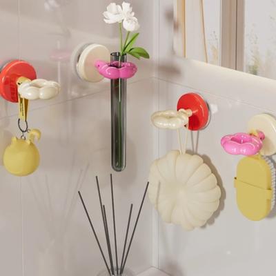 2pcs Detachable Rotating Suction Cup Hook Cream Color Adhesive-Free Wall Hook Holder Portable Plastic Bathroom Hook Home Use