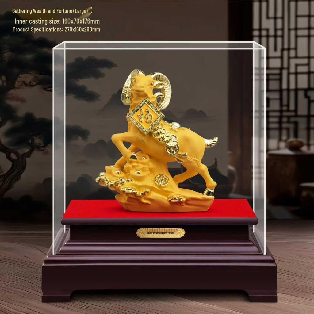 Golden Sheep Feng Shui Figurine for Prosperity - Three Sheep Zodiac Wealth Attracting Gift