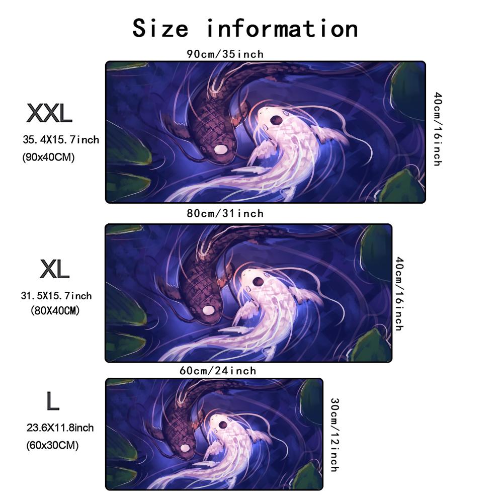 Tai Chi Koi pattern gaming mouse pad Large non-slip rubber base precision stitched edge desk mat xxl office game long mousepad
