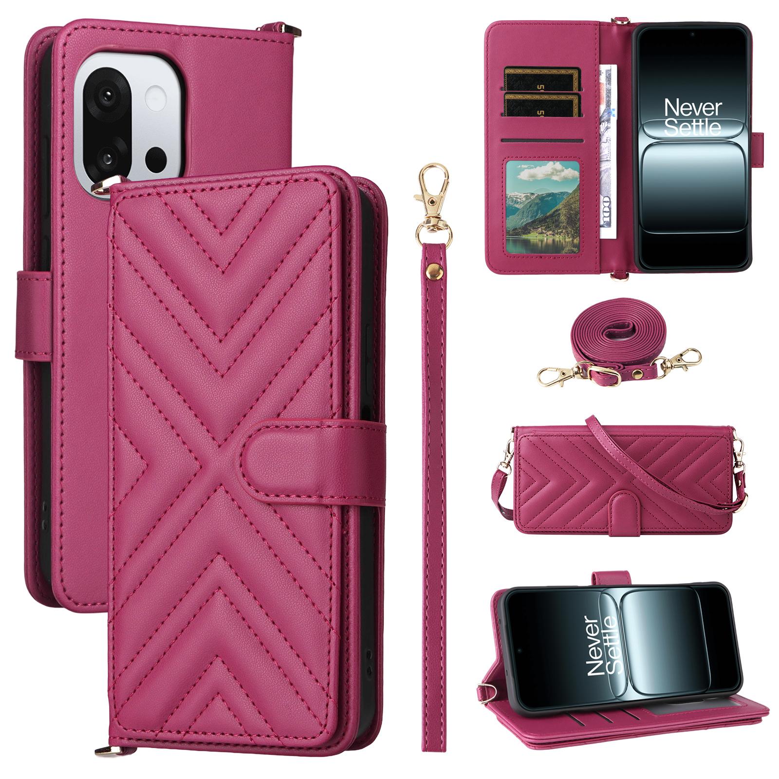 

For OnePlus 13T 5G Case with Shoulder/Wrist Strap Leather Phone Cover Stand Wallet Rose