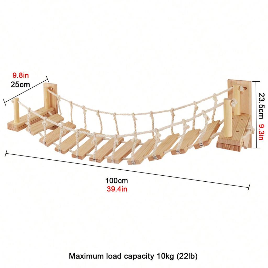 100cm Cat Roped Bridge Ladder Long for Indoor Cats Wall Mounted Climbing Steps Shelf Wooden Furniture for Cat Accessories