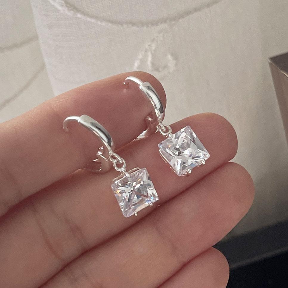 925 Sterling Silver Vintage Earrings For Women Trendy Simple Square CZ Earring Jewelry Prevent Allergy Party Accessories