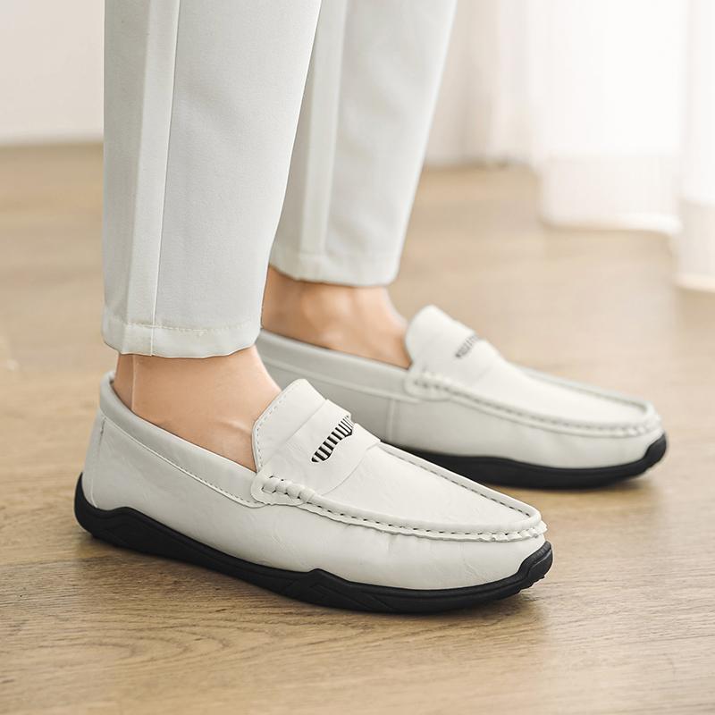 

Fashion 2025 Summer New Doudou Shoes Mens Business Casual Leather Shoes Soft Sole Breathable One Pedal High End Driving Shoes White 44 белый