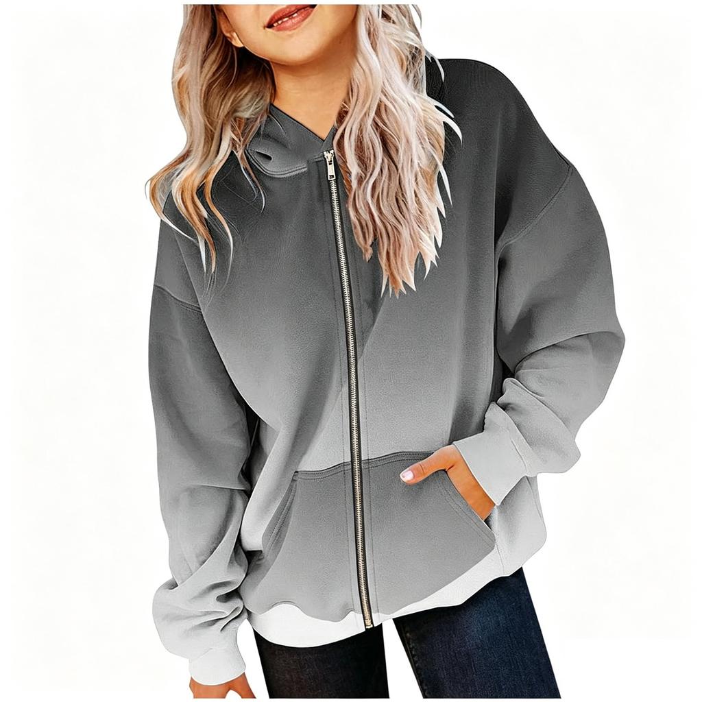 Kids Hooded Zip-Up Jacket with Gradient Print Long Sleeve Sweatshirt for Boys and Girls