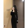 Autumn and Winter Retro Semi-turtleneck Off-the-shoulder Knitted Dress Femininity Waist-wrapped Hip Long Dress with Bottom Skirt