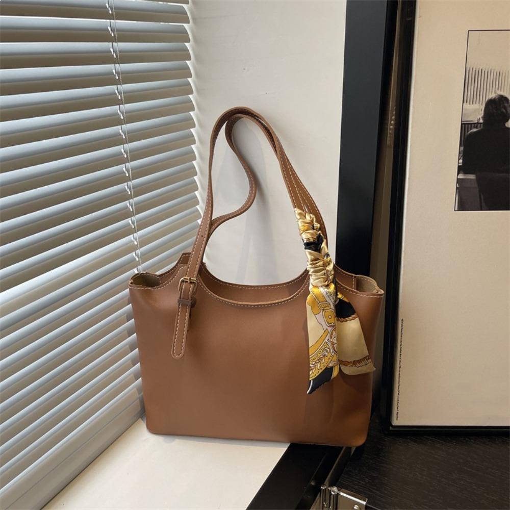 Fashion PU Leather Single Shoulder Bag Casual Large Capacity Tote Bag Elegant Luxury Design Silk Scarf Bag For Women Ladies'