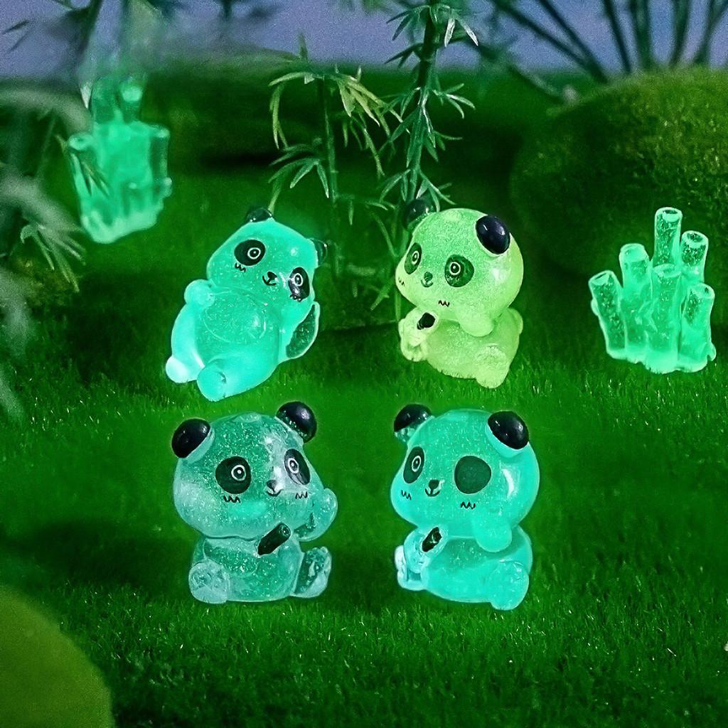 Adorable Resin Luminous Panda Figurines For Garden Decor In 7 Vivid Colors