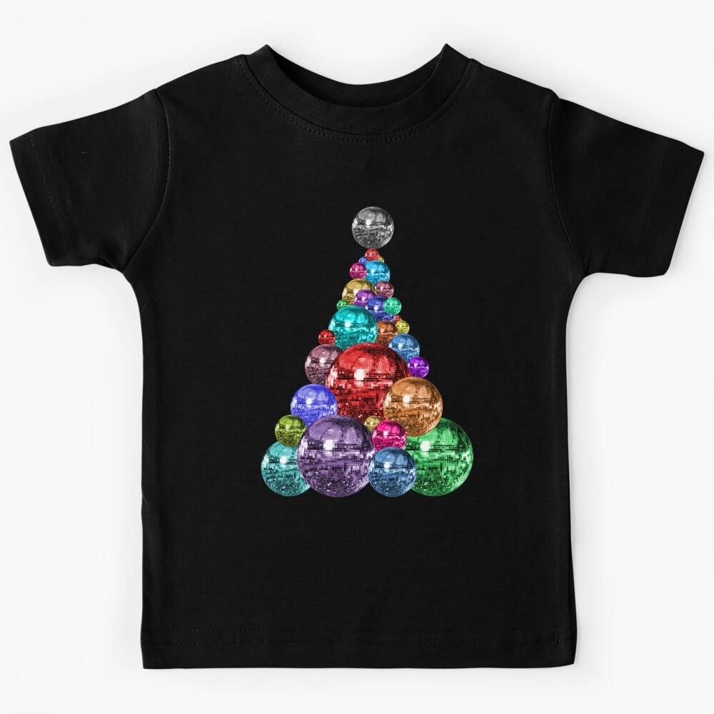 1970s Multicolor Disco Ball Christmas Tree Kids T-Shirt 100