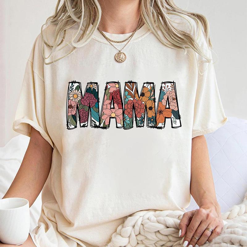 Mama Crewneck Wildflowers Tshirts Pregnancy Gift Leopard Lightning Bow New Mom Classic Tops Mothers Day Gift Vintage T Shirts