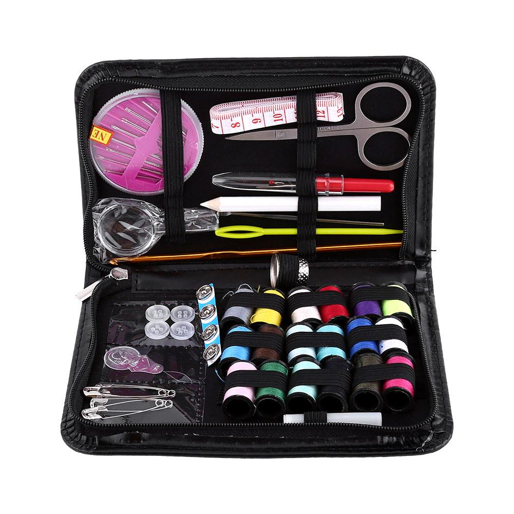 Kit de Costura Portátil, Estojo de Couro PU com Ferramentas Essenciais Incluindo Linhas Agulhas Tesouras e Fita Métrica, Viagem Casa Artesanato Reparo de Roupas