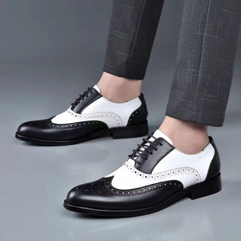Men's Brogue Leather Shoes - Trendy, Large Size, Color-Blocked, Business Formal, All-Match