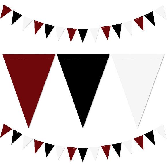 Silver Black Gold Party Decorations - 2Pcs Paper Pennant Banner Flags Men Birthday New Years Eve Retirement Graduation Anniversary Classroom Office