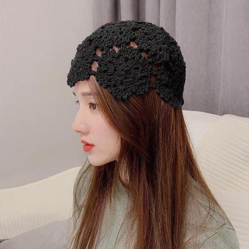 

Цветочная вышивка крючком ажурная вязаная шапка французские ретро-аксессуары для шапочки чёрный