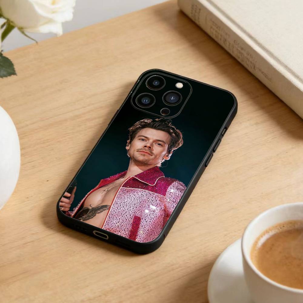 

H-HaRRy Styles Phone Case For iPhone17,16,15,14,13,12 Plus,Max Soft Silicone Black Cover iPhone12PROMAX