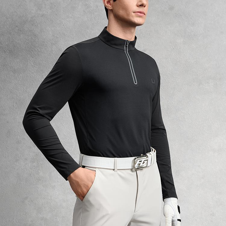 FILA Golf Series Casual Sports Simple Style Elastic Soft Stand Collar Long Sleeve T-Shirt Men Tops A11M545221FBK