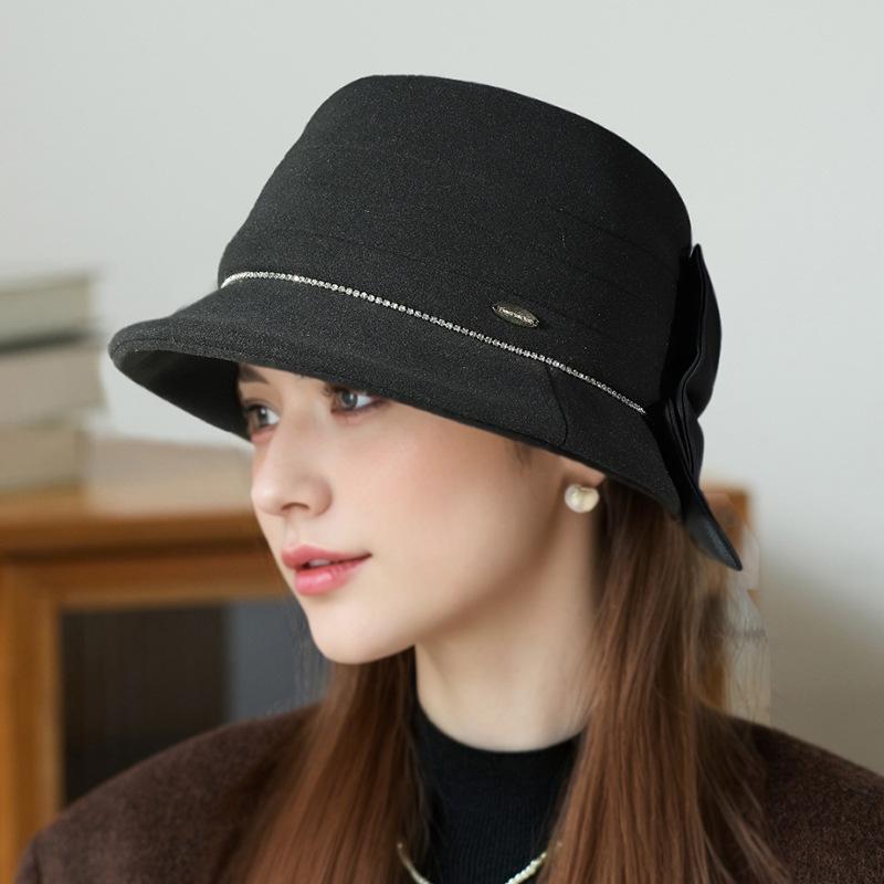 

Осенне-зимняя шляпа-ведро с бантом, вязаная теплая шляпа-ведро, женская модная шляпа one size чёрный