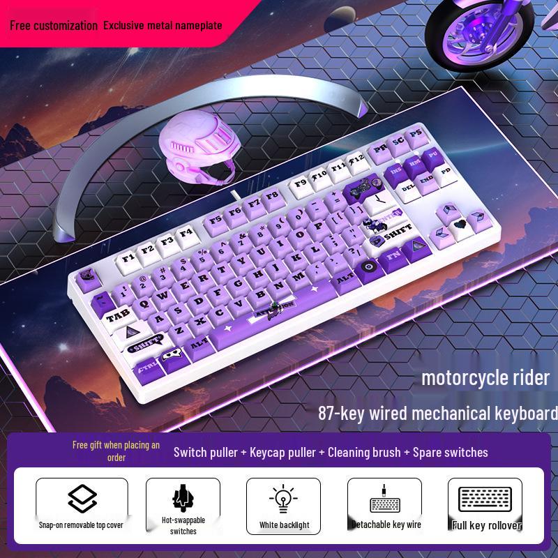 87-Key Cute Mechanical Keyboard, Wired Blue Switch, Personalized PBT for Gaming, Esports, Office, Creative Girls