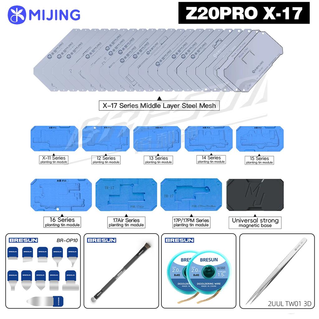 Mijing Z20 Pro Reballing Stencil Fixture Kits for iPhone X-17 Pro Max Motherboard Middle Frame Planting Tin Platform Hand Tools