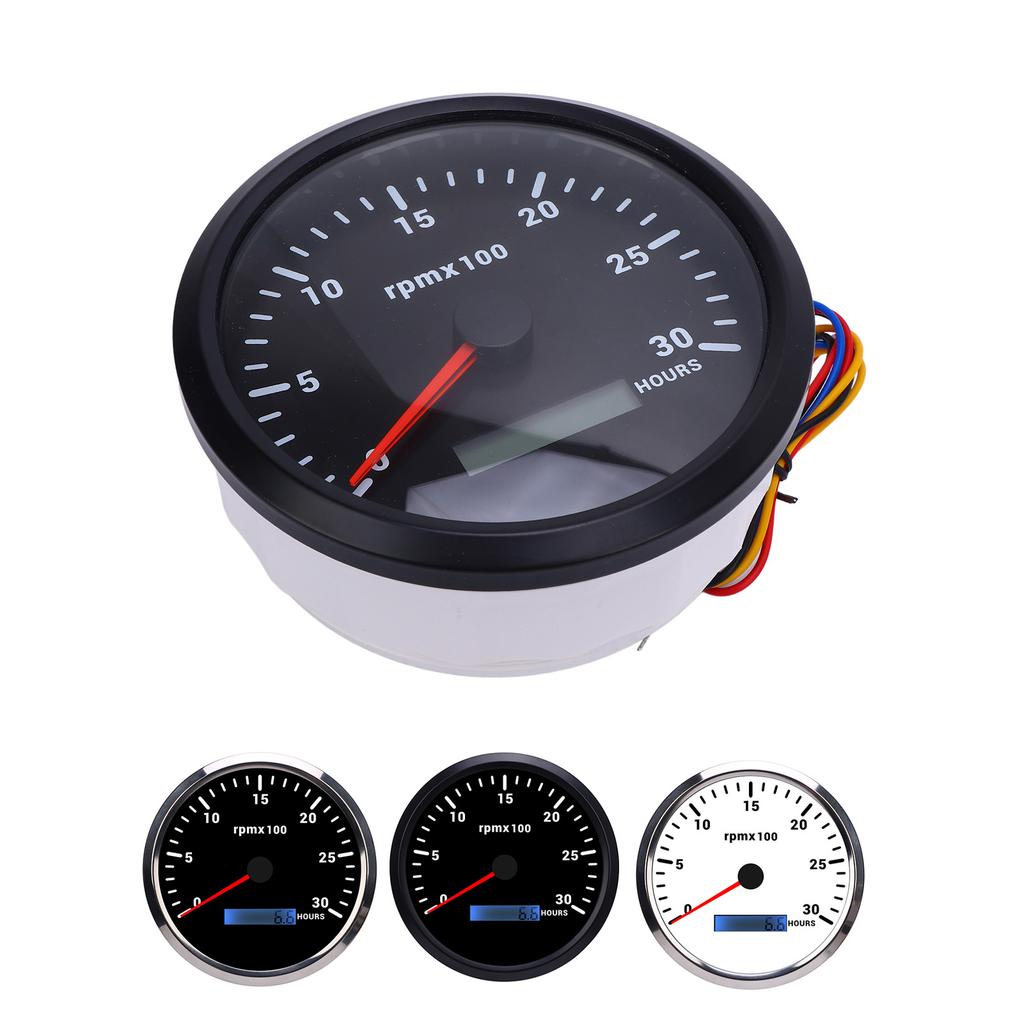 110mm 4-3/8in Tachometer 7 Color Backlight  9-32V 3000RPM Gauge with Hour Meter for Car Yacht RV Boat Truck Marine Tachometer