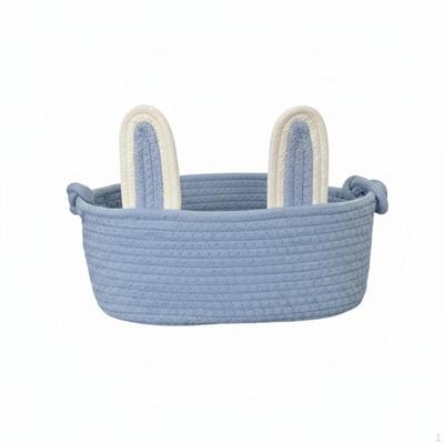 Easter Woven Storage Basket Rope, Cartoon Bunny, Kids Handle Bin