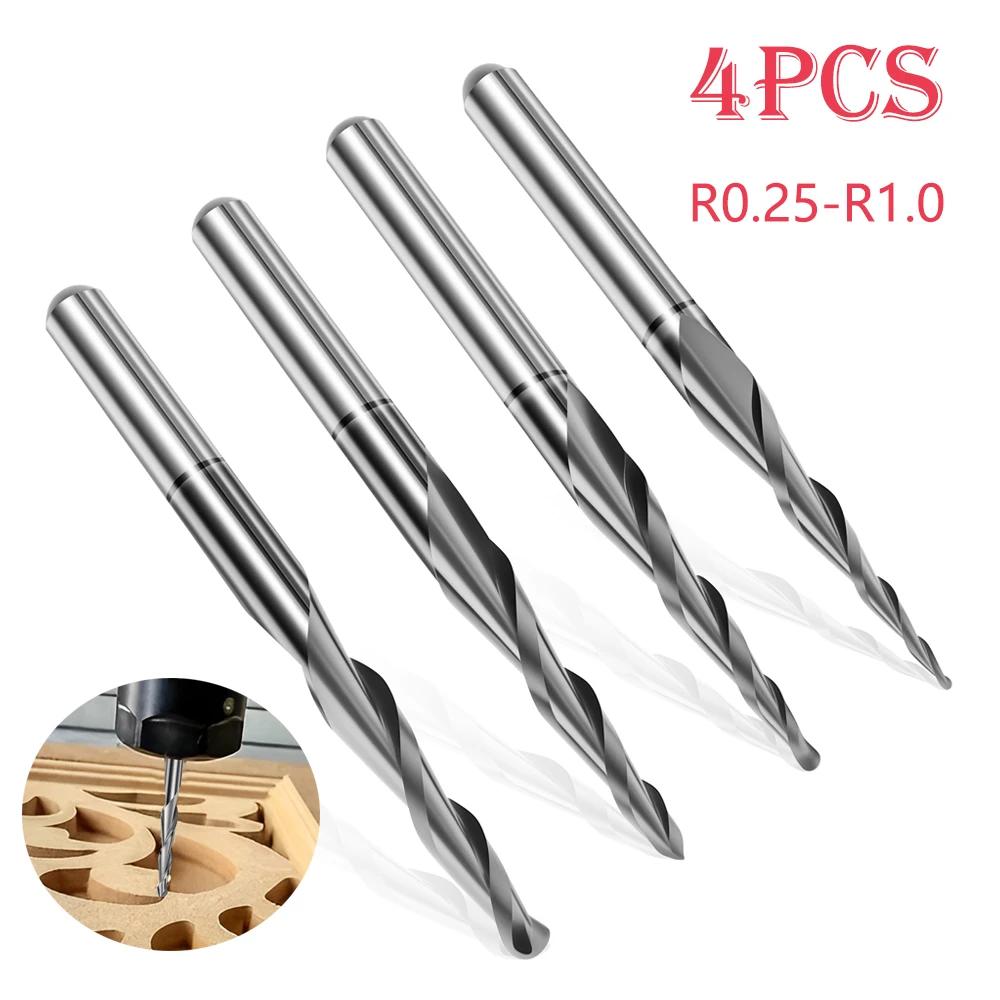 

4Pcs End Mill Bit Set High Hardness Tungsten Steel Ball Nose End Mill Double Flute Spiral Milling Tool for Carving Engraving 4PCS