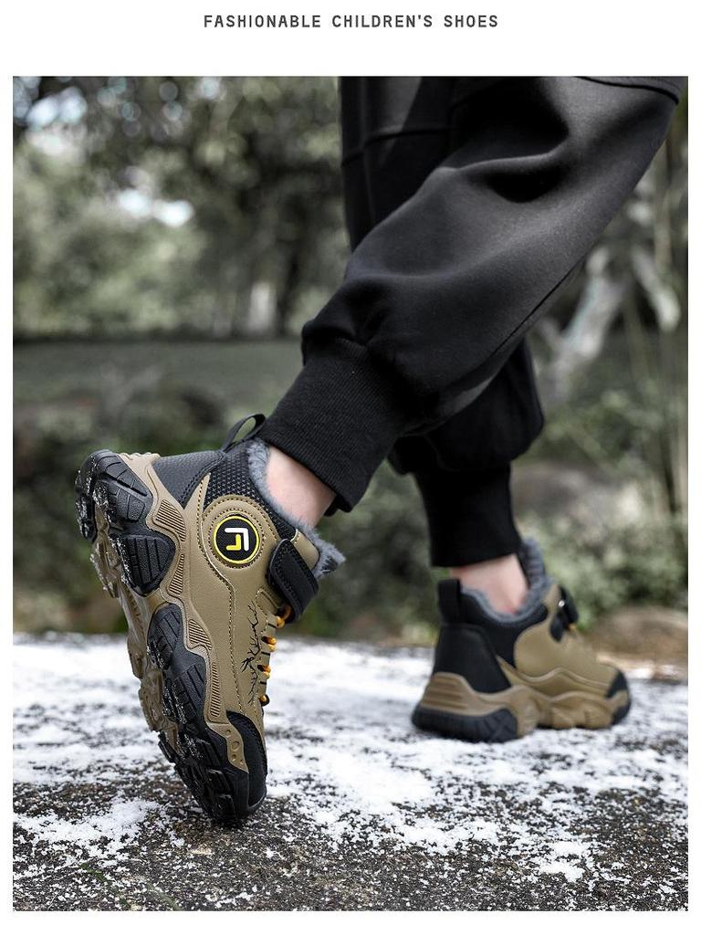 Boys' Fleece-Lined Winter Hiking Shoes – Warm, Non-Slip Sports Footwear for Kids