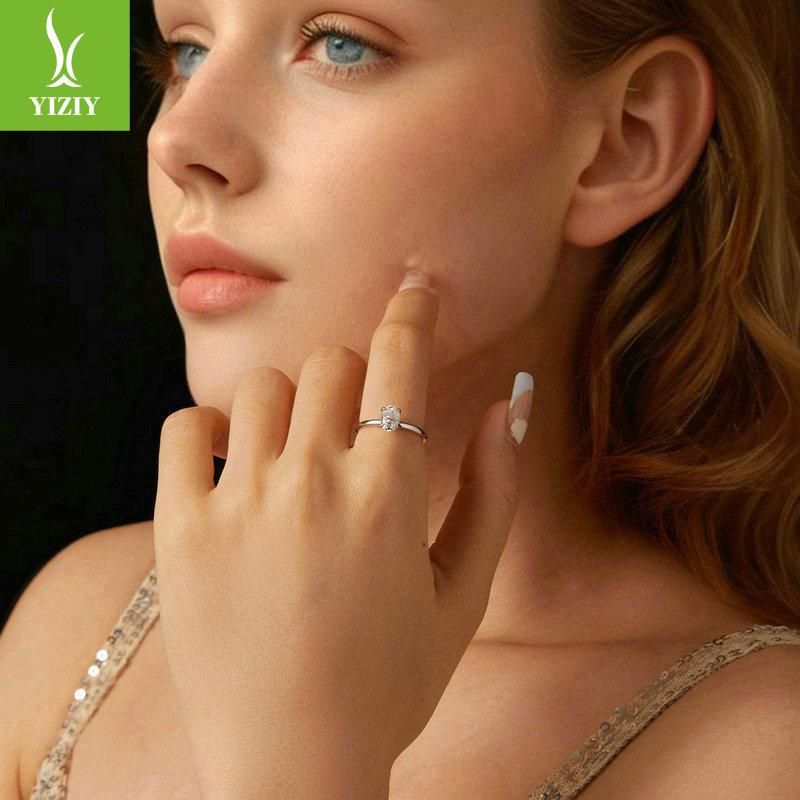 Oval One Carat Mozzarella Diamond Ring Wedding Ring, Classic Minimalist Charm S925 Sterling Silver Ring