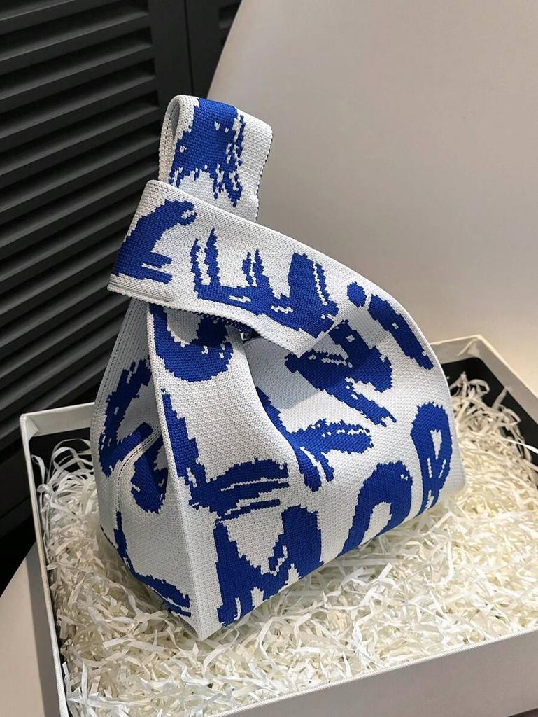 Strikket garnbøtteveske, multifunksjonell håndleddsveske, vevd veske, håndholdt tilfeldig veske med tegneserie. zwq