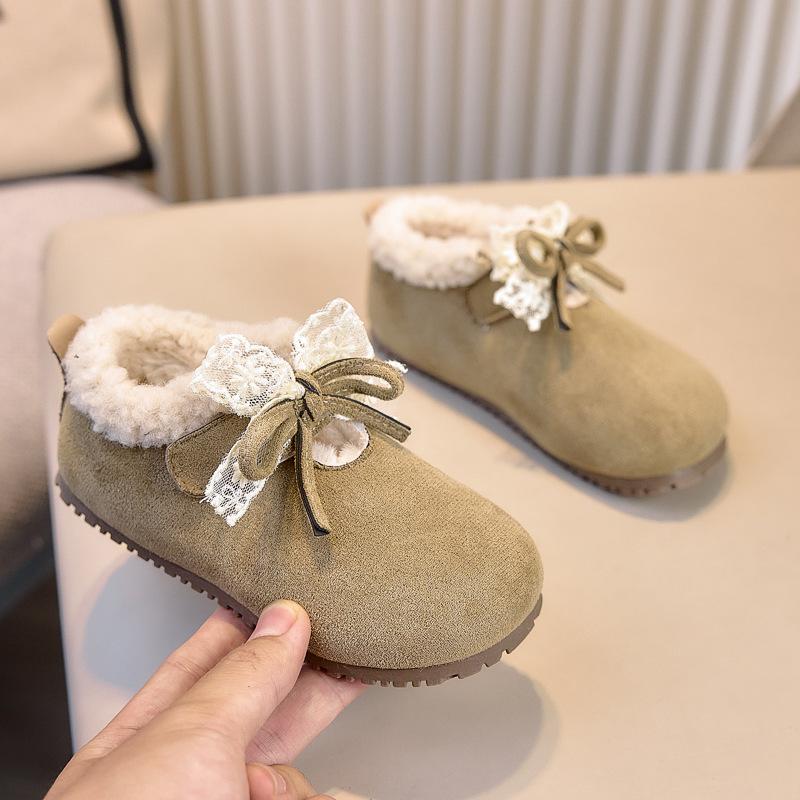 Зимние французские туфли с кружевом бантом из плюшевого меха 2025 Элегантный стиль Birkenstock для вечерних платьев 24 1490₽