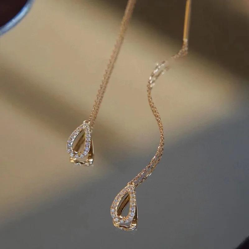 Hangende Oorlijn Lange Hangende Oorbellen voor Vrouwen Roségoud Kleur Zirkonia Kristal Piercing Inrijgoorbel Ooraccessoires Sieraden