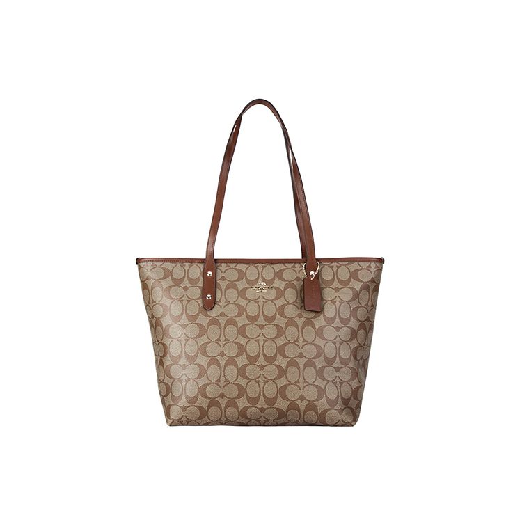 

Coach City Zip Tote 30 Classic Monogram Tote Shopping Bag Women Tote Khaki 58292-IME74 Basic Set (Bag+Dust Bag)