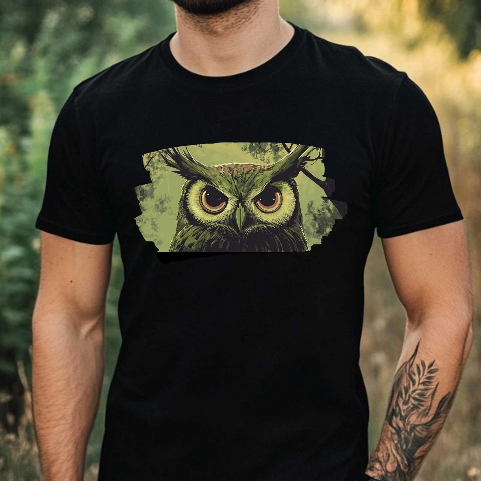 T-Shirt Herren Wald Eule Motiv Baumwolle Größe XS bis 5XL XS