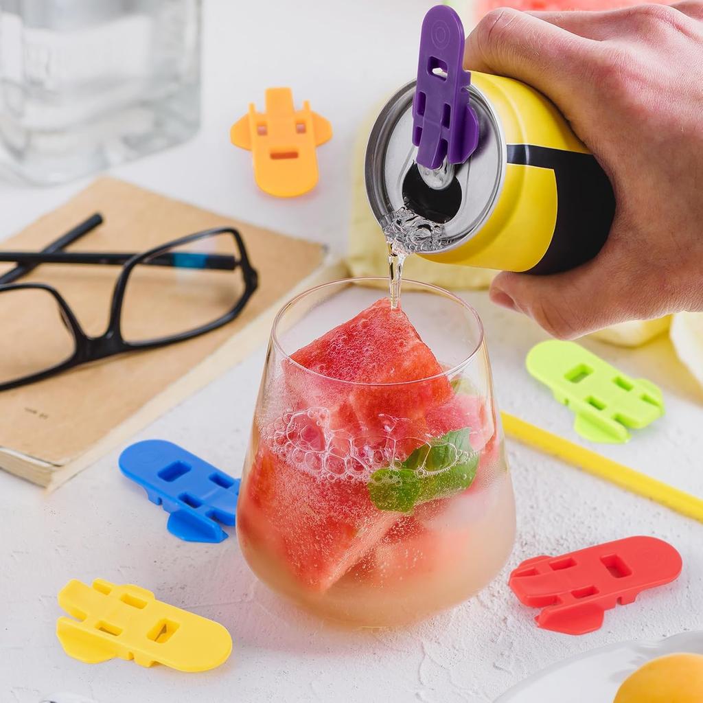 6pcs Manual Soda Beer Can Opener, Pop Beverage Can Cover Lid Protector, Plastic Drink Shields for Picnics Barbecues Camping Music Festival- Yellow &