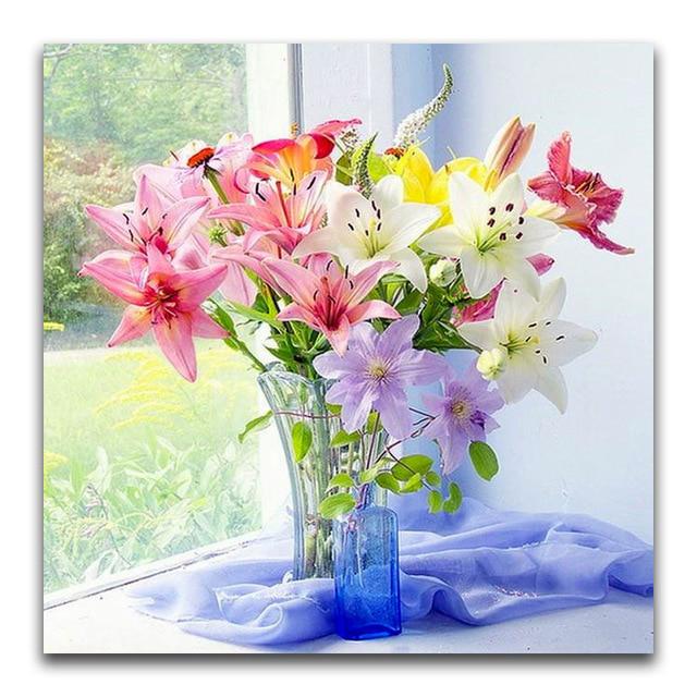 5D DIY Diamond Flower Arrangement Flower Vase Cross Stitch Diamond Embroidery