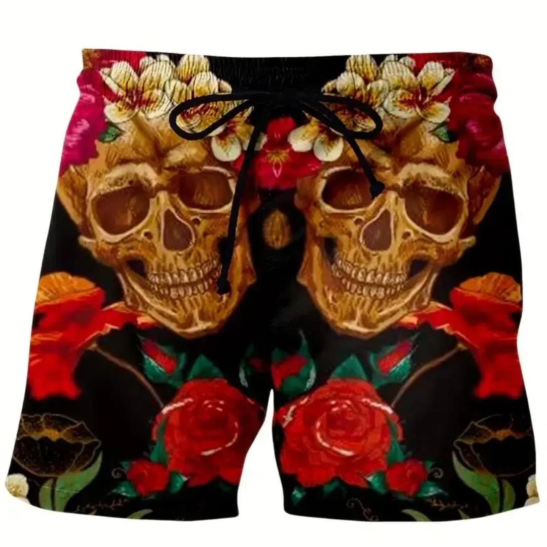

Летние модные шорты с 3D принтом черепа, мужские персонализированные пляжные брюки в стиле хип-хоп, шорты для плавания, быстросохнущие шорты для доски для серфинга 6XL