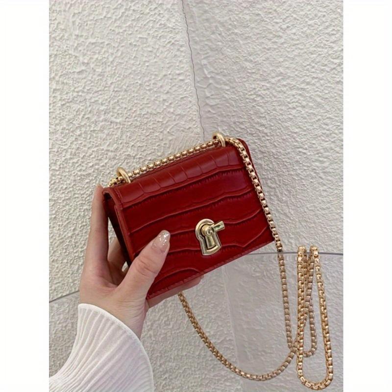 Mini Crocodile Embossed Turn-lock Square Bag