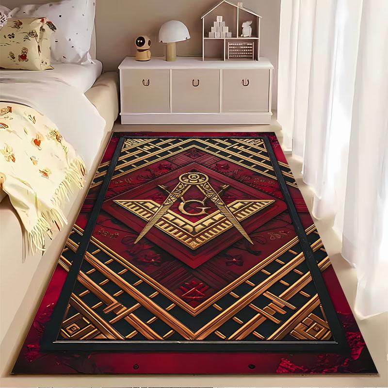 Tapis Design Maçonnique Doré adapté comme tapis antidérapant pour le salon ou le canapé de la chambre
