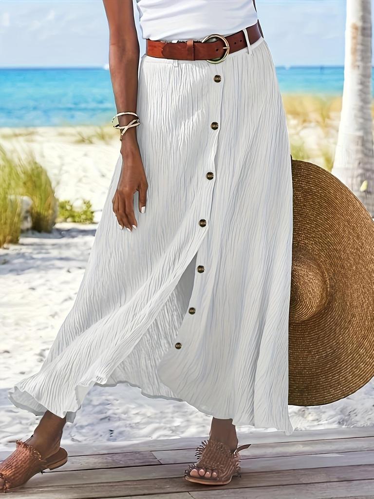 A-line Skirt, Elegant High Waist Solid Skirt For Spring & Summer, Women's Clothing