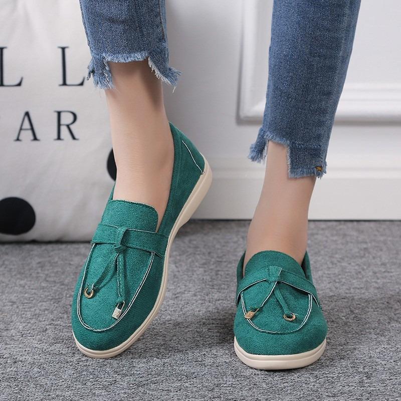 New Single Shoes Women's One-pedal Casual Large Size Round Head Suede Flat Shoes