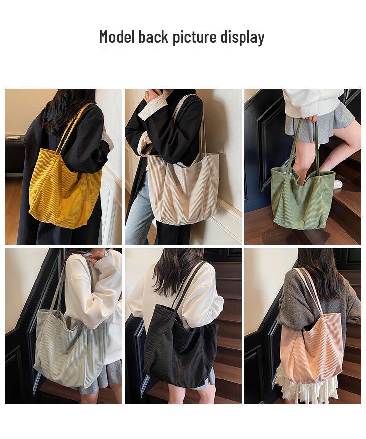 Retro Kord Große Kapazität Tragetasche - Einfache, einfarbige Damen Schultertasche