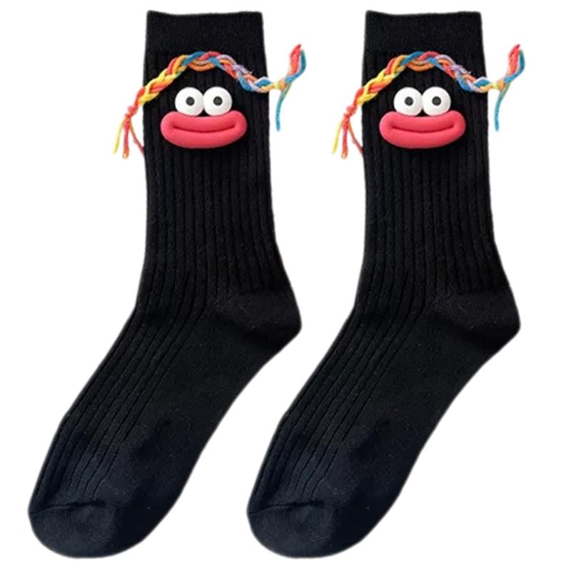 Women's Novelty Cute Large Mouth Braids Ugly Dolls Middle Tube Socks Casual Novelty Cartoon Crew Socks for Cosplay Party