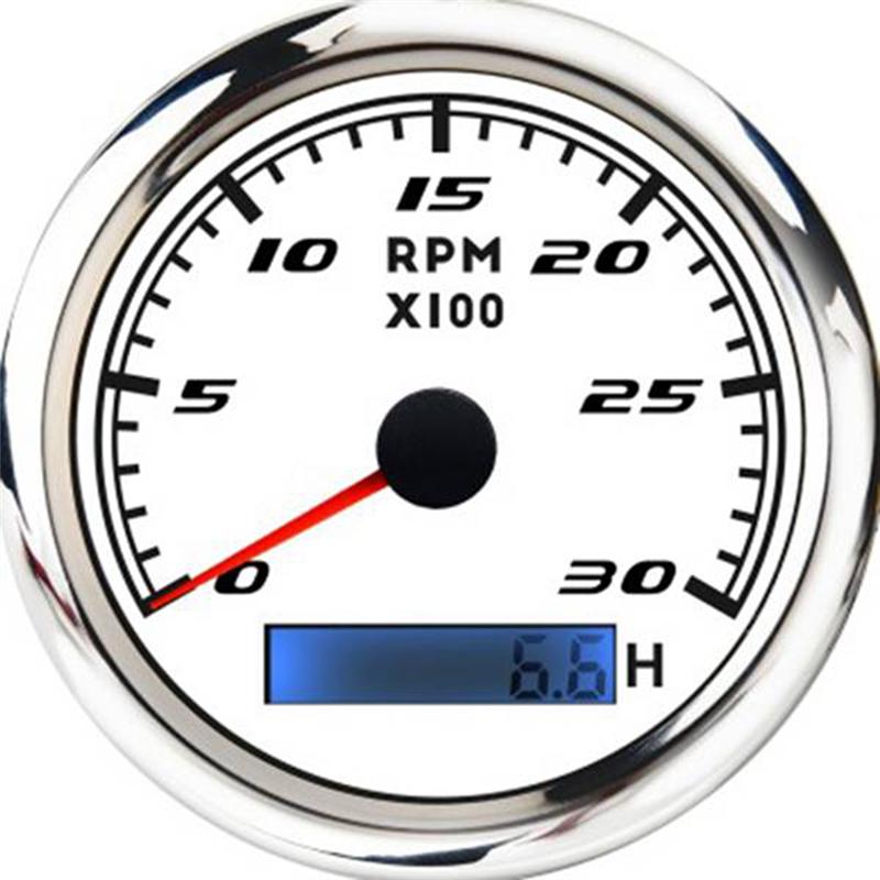 Marine 85Mm Tachometer Speedometer LCD Hour Meter 0-3000 RPM 12V/24V Red Backlight Odometer