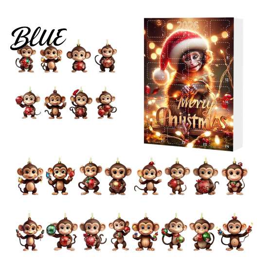 Cartoon Monkey Decor Christmas Advent Calendar 24 Days Countdown Calendar with 2D Acrylic Tree Decoration Ornament Funny Animal Xmas Hanging