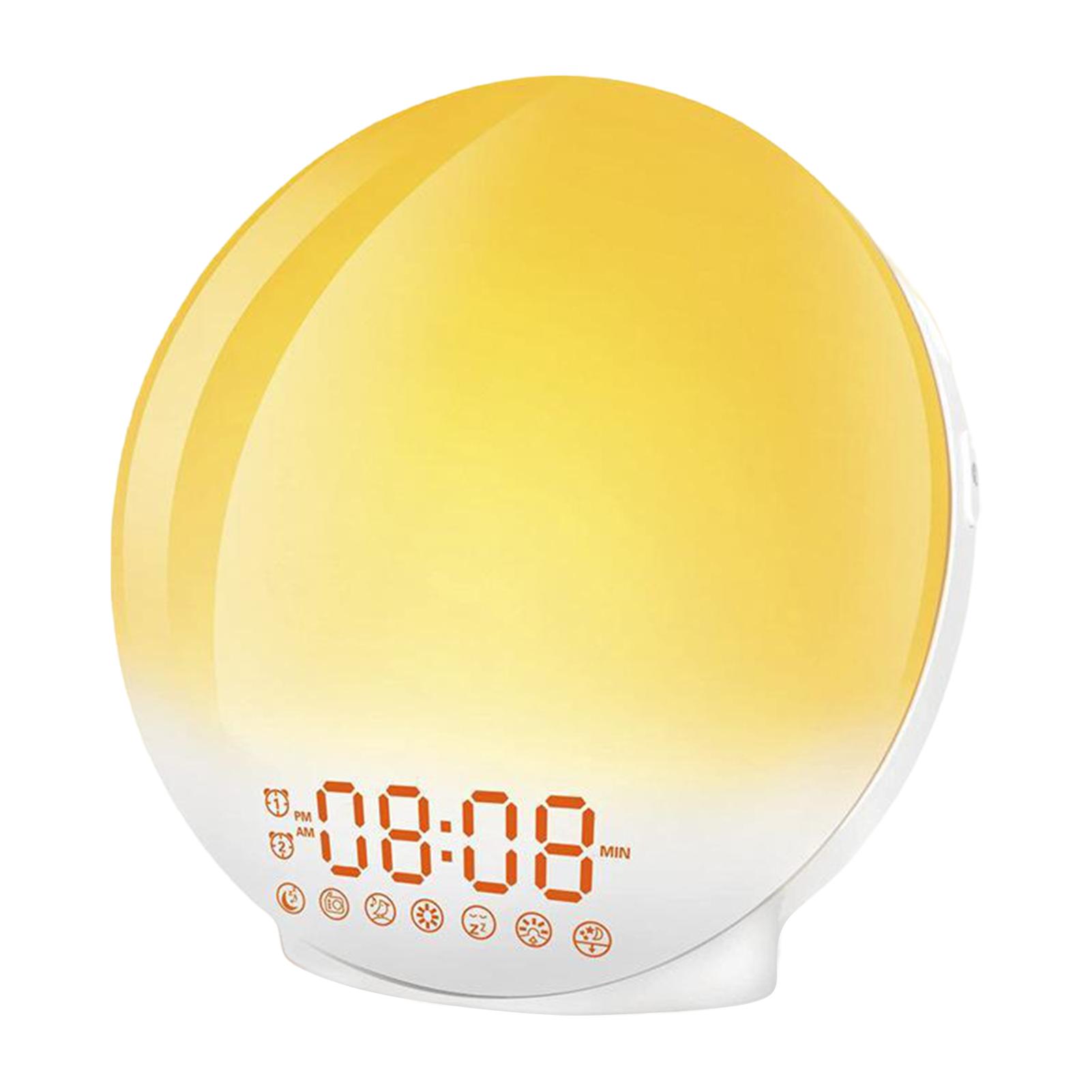 

Многофункциональный будильник с подсветкой и восходом солнца, имитация восхода/заката, цифровые часы с ночником, FM-радио, настольные часы