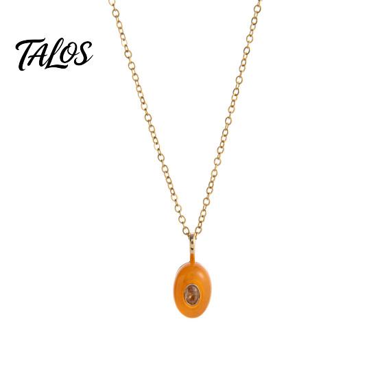 Talos Stone Pendant Necklace, Oval or Hexagonal Charm Geometric Necklace Gift for Her Wife Girlfriend