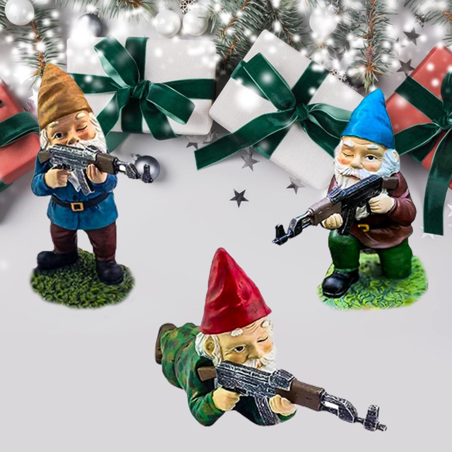 Military Gnome,Military Garden Gnomes with Gun,Army Gnomes Outdoor Garden Statues,Desktop Indoor Outdoor Lawn Yard Decorations Halloween Holiday