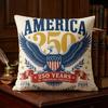 Patriotic 250 Years of American Freedom Throw Pillow Cover - Vintage Eagle Print Cushion Case, USA 250th Anniversary Pillowcase