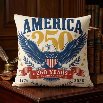 Patriotic 250 Years of American Freedom Throw Pillow Cover - Vintage Eagle Print Cushion Case, USA 250th Anniversary Pillowcase